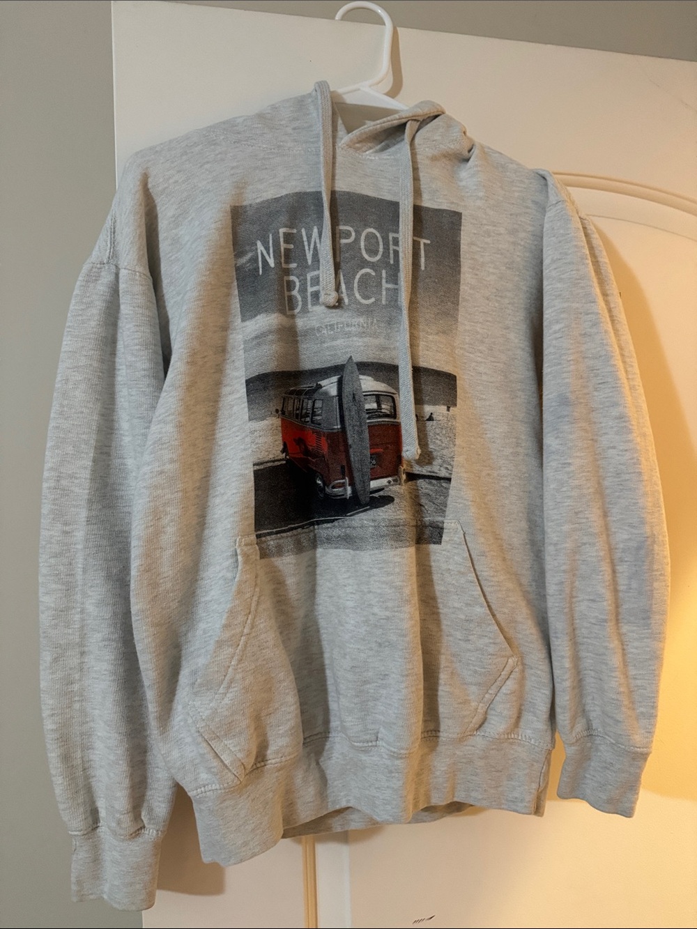 Newport Beach Graphic Hoodie - Light Gray with Red VW Van